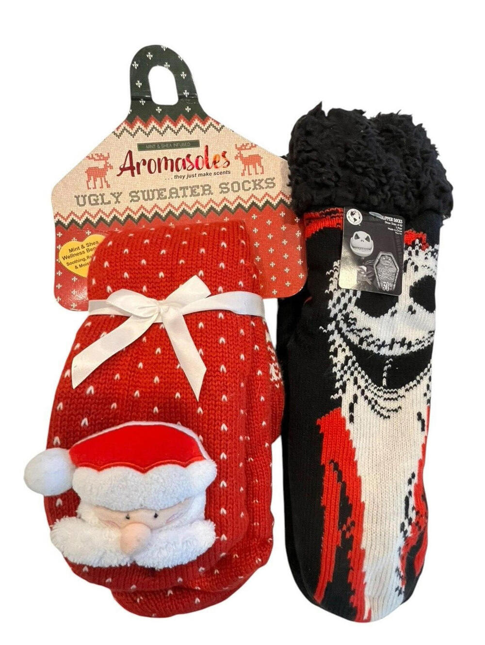 Christmas Socks Thick Armomasoles Santa and Nightmare before Christmas 2 pr
